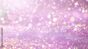 A soft pastel pink and lilac background with an ethereal, iridescent glitter effect that shines under the light.
