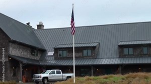 The Lodge at Bandon Dunes Golf Resort in Southern Oregon is a famous destination for golfers and tourists. Panning from left to right.