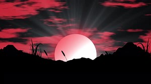 Sun Rise At The Mountain View Animation Video. Glowing Sunrise And Silhouette Mountain And Hill Anim