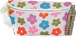 Fydelity Ultra Slim Fanny Packs for Women – 80s/90s Recycled RPET Bum Bag – Unisex Crossbody Waist Belt Bag for Travel, Festivals, Sports & Daily Use – Waist Belt Bag for Women | Multi Poppy