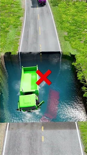 Dump trucks passing huge water pit #17 | #monstertruck #beamngdrivemods #beamngdrive #beamngcrash