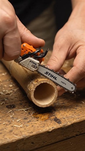 [Bamboo Cut Was TOO Smooth 🥰—Mini STIHL Test] -[21] #minitooltest #craftsmanship #satisfying machine