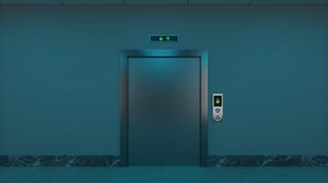 The elevator in the corridor at night, 3d rendering. Premium Stock Video Footage