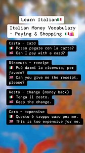 Learn Italian🇮🇹Italian Money Vocabulary – Paying & Shopping 🇮🇹🛍️#LearnItalian #ItalianShopping #ItalianVocabulary #MoneyInItalian #ItalianPhrases #DailyItalian #SpeakItalian #ItalianTravelTips #ItalianForBeginners #ItalianGrammar | Piccolo Maestro