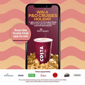 Sail away with a 7 night luxury P&O Cruises Holiday! Make a purchase and scan your Costa Club app in store or at Costa Express to take a shot at winning 🛳️ Open the app here: https://swf3j.app.goo.gl/77aUE Promotion running from 5th May – 15th June. | Costa Coffee