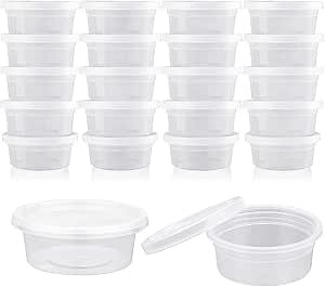 Augshy 40 Pack Small Slime Containers With Lids, Hawaiian Shaved Ice Mold Jello Shot Cups Condiment Containers Plastic Portion Cups with Lids for Salad Dressing Food Storage Containers (2 oz)