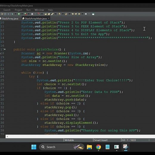 StackArrayMain.java || Java Stack App Using LinkedList in 7 Seconds! 🚀