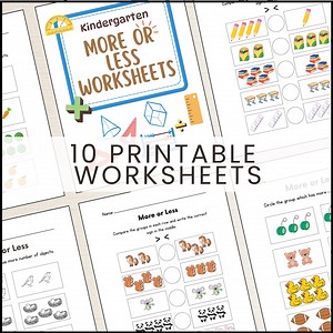 More or Less Math Worksheets – Kindergarten Educational Activity (Digital Download)