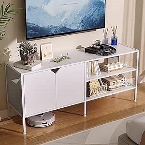 White TV Stand with Storage - Living Room Television Stand, Perfect for 32'-55' TV