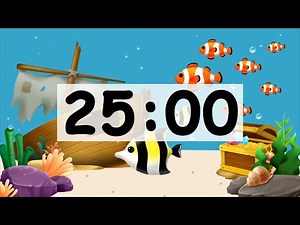 25 Minute Countdown Timer Alarm Clock With Music, Timer for Kids Animal Fish