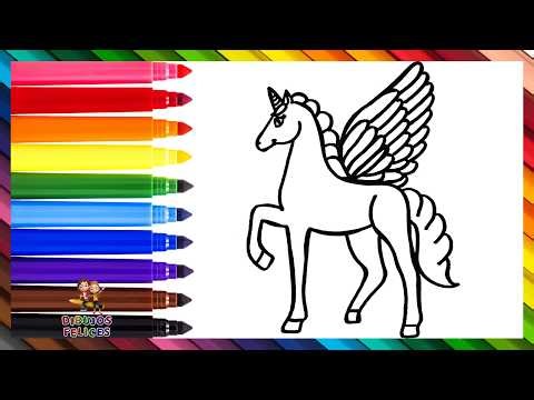 Dibuja y Colorea Un Lindo Unicornio Alado 🦄🌈 Dibujos Para Niños