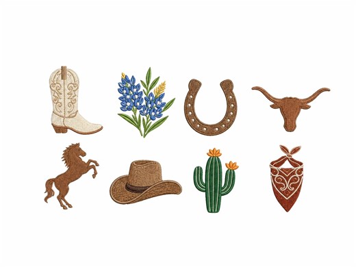 Western Embroidery Bundle, Cowboy Boot Hat Cactus Rodeo Icons Machine Embroidery File - Etsy