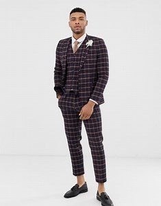 ASOS DESIGN wedding skinny suit in navy windowpane check | ASOS