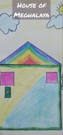How to draw house 🏠 of Meghalaya using geometric shapes - easy for beginners #shorts