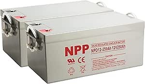 NPP NPD12-250Ah(2 Pcs) 12V 250Ah AGM Deep Cycle Sealed Lead Acid Rechargeable Battery for UPS,RV, Off-Grid Solar and Inverter, Marine,Pure Sine Wave PST-100S-24A Brand Product