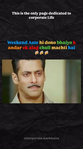 Bangalore📍Mumbai📍New Delhi📍Chandigarh📍Pune📍Jaipur📍Kolkata📍Meme📍 on Instagram: "Meme-287 Pov- weekend par daru peene ka man krta rhta h (I will quit my job If I hit 10k followers) (/10000) . . . . . . . . #office #meme #corporate _________________________________ || Office, employee, boss, manager, team, colleague, client, customer, meeting, conference, discussion, report, file, document, folder, project, task, deadline, target, goal, work, duty, job, role, responsibility, position, depar