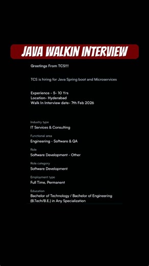 TCS walk-In For Java spring boot #jobsinhyderabad #walkininterviews #java #jobs #javajobs