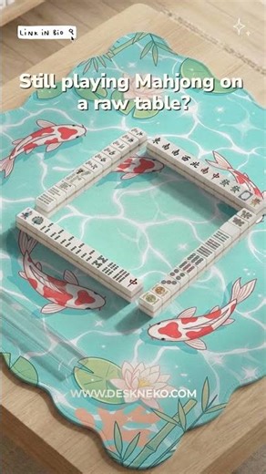 Koi Fish Mahjong Mat Aqua Lotus Design