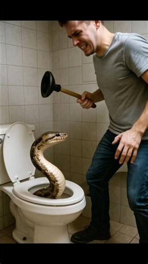 A giant python appears in the bathroom toilet and attacks! 🐍🚽