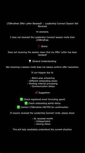 LTIMindtree Offer Letter Revoked? – Leadership Connect Session Not Received