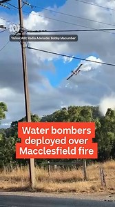 Water bombers in Macclesfield. ✈️ The South Australian Country Fire Service has deployed water bombers to help put out a fire in Macclesfield. Residents were alerted to a fire at Macclesfield via the Alert SA app, with crews from the South Australian Country Fire Service and police who conducted door-knocks as flames came dangerously close to homes. Listen here: https://shorturl.at/Agotw The CFS have downgraded the Watch and Act to Advice. At this time there is no threat to life or property and 