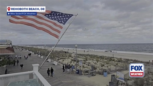 GLOOMY BEACH: Rehoboth Beach is gloomy and windy on Friday ahead of a nor'easter set to move up the coast this weekend. Video shows the previous high tide line from this morning. | FOX Weather
