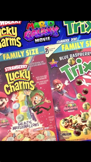 Strawberry Lucky Charms Blue Raspberry Trix collab with The Super Mario Galaxy Movie?! 🌌🥣 These galactic cereals just dropped in family-size boxes and they’re screaming breakfast-AND-snack vibes. Which side are you grabbing first: strawberry marshmallow magic or blue raspberry corn puff chaos? 👇Rainbow galactic marshmallows on the Lucky Charms side ✨Cosmic blue raspberry Trix puffs that look straight out of outer space 🚀Perfect for cereal reviews, late-night gaming sessions, and movie marath
