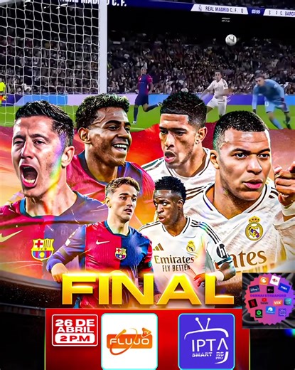 🔥 ¡La GRAN FINAL de la Copa del Rey está aquí! ¡Barcelona vs Real Madrid, el clásico más esperado! 🏆⚽️ ¡Todo se define en este duelo épico! 📅 26 de abril 🕒 2:00 p.m. 💥 ¡Este es el partido que detiene a toda España y al mundo! ¡No te lo puedes perder! 📲 ¿No sabes dónde verlo? Escríbenos te lo dejamos servido en la mejor calidad 💬⚽ 📞 ____________________ ¡Vive la emoción de la Copa del Rey en vivo y en HD! ¡El fútbol en su máxima expresión! 🔥