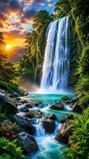 Nature waterfall...😍⛲😍 photo wallpaper #waterfall #nature #look #sunset #views