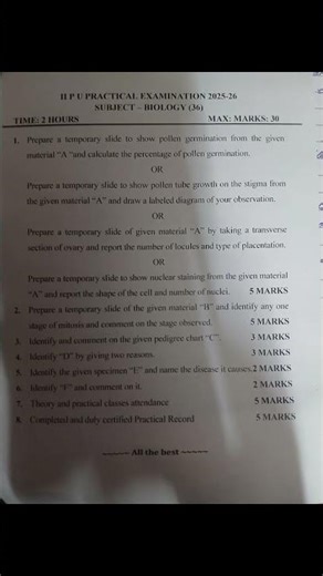 2nd puc biology ANNUAL lab question paper 2025.26 ##