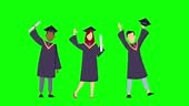 Cartoon Animation of Graduating Students Throwing Caps In The Air. 4K...