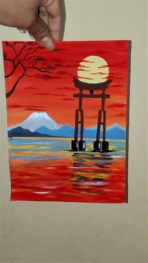 Sunset Painting with Water Reflection 🌅✨ | Easy Aesthetic Art #shorts #viral #trending #fyp #sunset