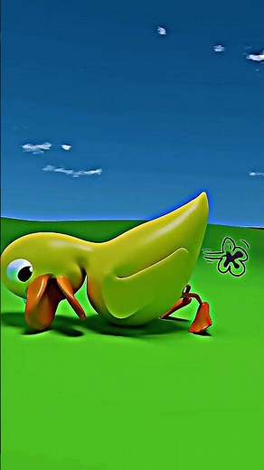 Cute green duck character sitting on the bright grass! 🦆 #GreenDuck #GrassField