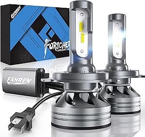FAHREN H4 LED Light Bulbs, 800% Super Bright 9003 High/Low Beam Driving, Fog & Spot Lights with 12000 RPM Turbo Fan, 6500K Cool White IP68 Waterproof Pack of 2