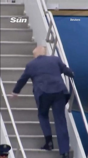 Donald Trump TRIPS up Air Force One stairs just like Joe Biden
