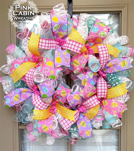 Pastel Easter Egg Wreath 24 Inch Spring Door Decor Pink Purple Yellow Porch Decoration - Etsy