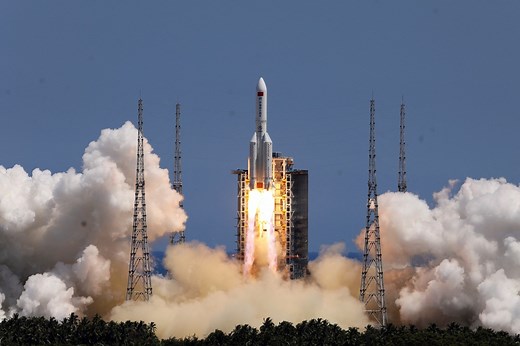 A Chinese rocket launched to space on Sunday. Watchers of space debris will be tracking the 10-story, 23-ton rocket booster as wisps of air friction slowly pull it back down. https://nyti.ms/3RZXER6 | The New York Times