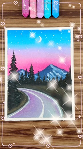 🌅 Beautiful Colorful Road and Sky Drawing with Oil Pastels | Easy & Beautiful Nature Landscape Art