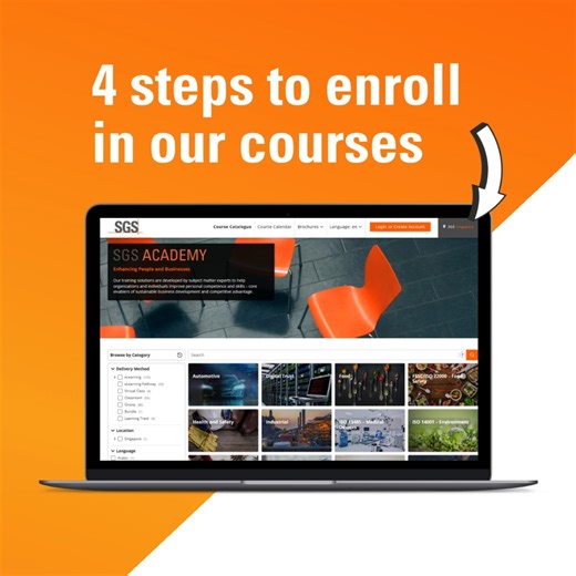 How to enroll in SGS Academy Singapore courses in four simple steps: 1️⃣ Log in or create an account at https://learning.sgs.com/sg 2️⃣ Search for your course by topic, date or format 3️⃣ Add your course to the cart 4️⃣ Checkout and confirm your enrollment 📩 Need help? Submit your inquiry and we'll be in touch: https://bit.ly/4mn57rE #SGSAcademy #SGSSingapore #ISOTraining #Training | SGS Academy