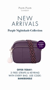 The Purple Nightshade Collection has arrived 💜 Make a statement with our Purple Nightshade Collection. Now available in all styles and sizes. Find your new perfect everyday bag. Loved by over 500,000 customers - find out why! 🚚 Orders shipped from the US - no duties/tariffs to pay 📬 Order by 3pm EST for shipping today 📦 Free 2-4 day delivery over $100 ⭐️ Over 14,000 5 star reviews 🇬🇧 Designed in London | Pom Pom London