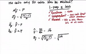 SOLVED:Annoying phone calls A newly hired telemarketer is told he will probably make a sale on about 15 % of his phone calls. The first week he called 150 people, but only made 20 sales. Should he suspect he was misled about the true success rate? Explain.