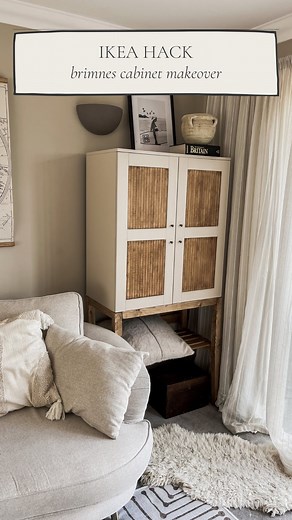 IKEA HACK - BRIMNES makeover. This cabinet used be in the playroom as toy storage. It’s been in the garage since the start of the year and I came really close to just popping it on Facebook marketplace as I needed the room. But yesterday I challenged myself to use scrap wood and leftovers to transform it… into something more adult friendly that would fit in a neutral lovers home 🖤 Colour - @frenchicpaint Stone Rosie & Browning wax for the wood (ad | brand ambassador) Pole wrap - @diyherway Mitr