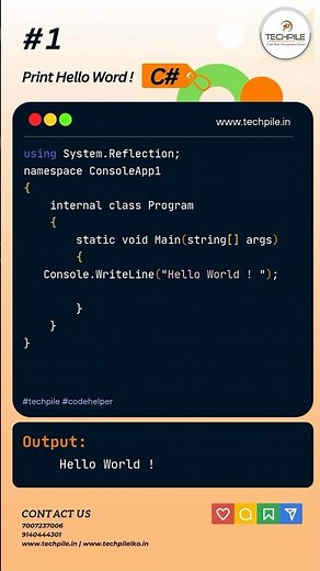 Program to Hello world in c# techpile #codehelper