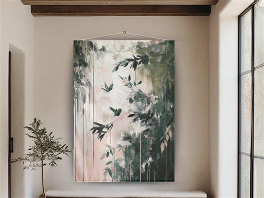 Japanese Tapestry Wall Hanging Vertical Wall Tapestry | Green and Pink Abstract Fabric Textile Wall Art | Large Decorative Wall Hanging - Etsy