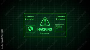 computer screen with programming code and an alert message, concept of computer security, warning , cyber warning, malware or hacker attack Stock Video