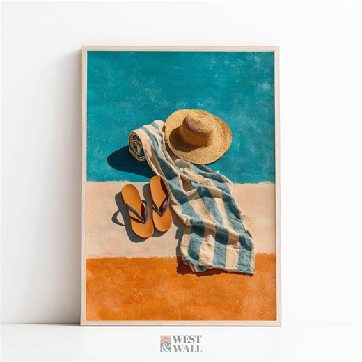 Summer Beach Essentials Print, Coastal Vacation Home Decor, Mediterranean Seaside Wall Art (digital Download) - Etsy