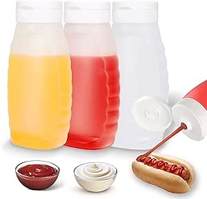 Condiment Squeeze Bottles for Ketchup Hot Sauce Liquids Oil with Caps for Condensed Milk and Mustard Salad Dressing Dispenser Clear Plastic Bottles Dressing Container HD PE BPA-free (14oz*3Pcs)