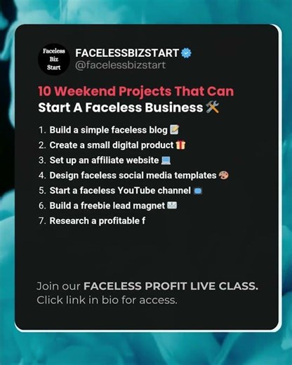 10 Weekend Projects That Can Start a Faceless Business