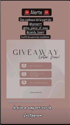 Give away 🚨🚨 les conditions sont sur la page Instagram Voici le lien https://instagram.com/candy_baarr?igshid=ZGUzMzM3NWJiOQ==