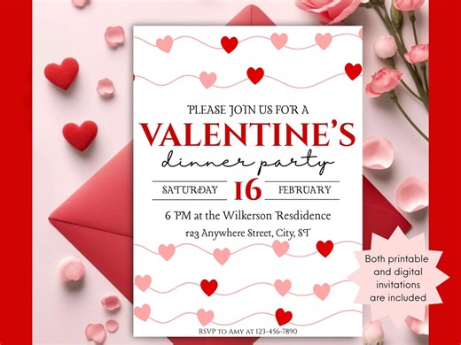 Valentine’s Dinner Party Invitation | Romantic Valentine’s Day Invite | Couples' Dinner Party | Editable Canva Template - Etsy